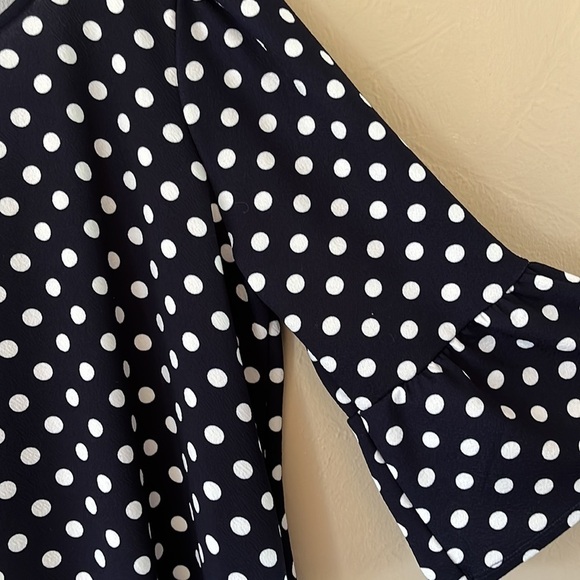 Green Envelope Los Angeles dress size 2X navy white polka dot flutter sleeve - Picture 5 of 13